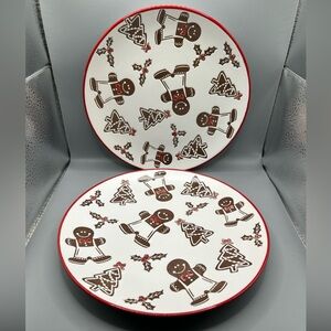 Eli + Ana GINGERBREAD CHRISTMAS TREE Ceramic 8.5” Salad Plate Set Of 2 NEW
